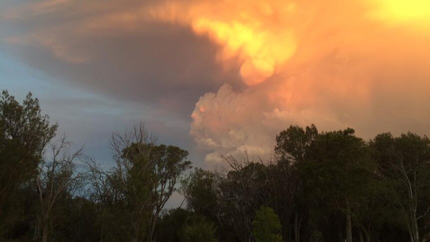 A smoke plume fills the horizon over Waroona as the bushfire burns out of control.