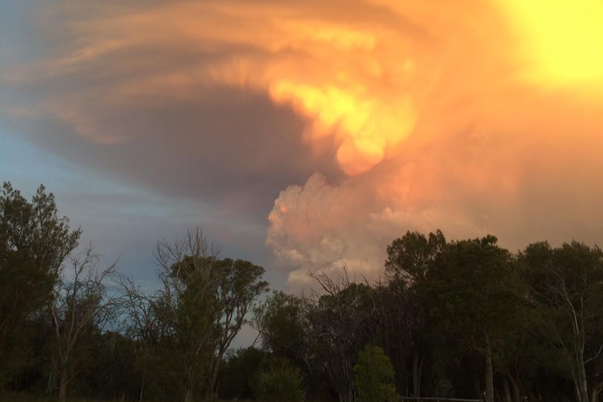 A smoke plume fills the horizon over Waroona as the bushfire burns out of control.