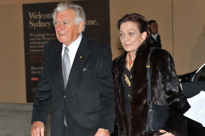 Bob Hawke arrives for the memorial service of his former wife Hazel