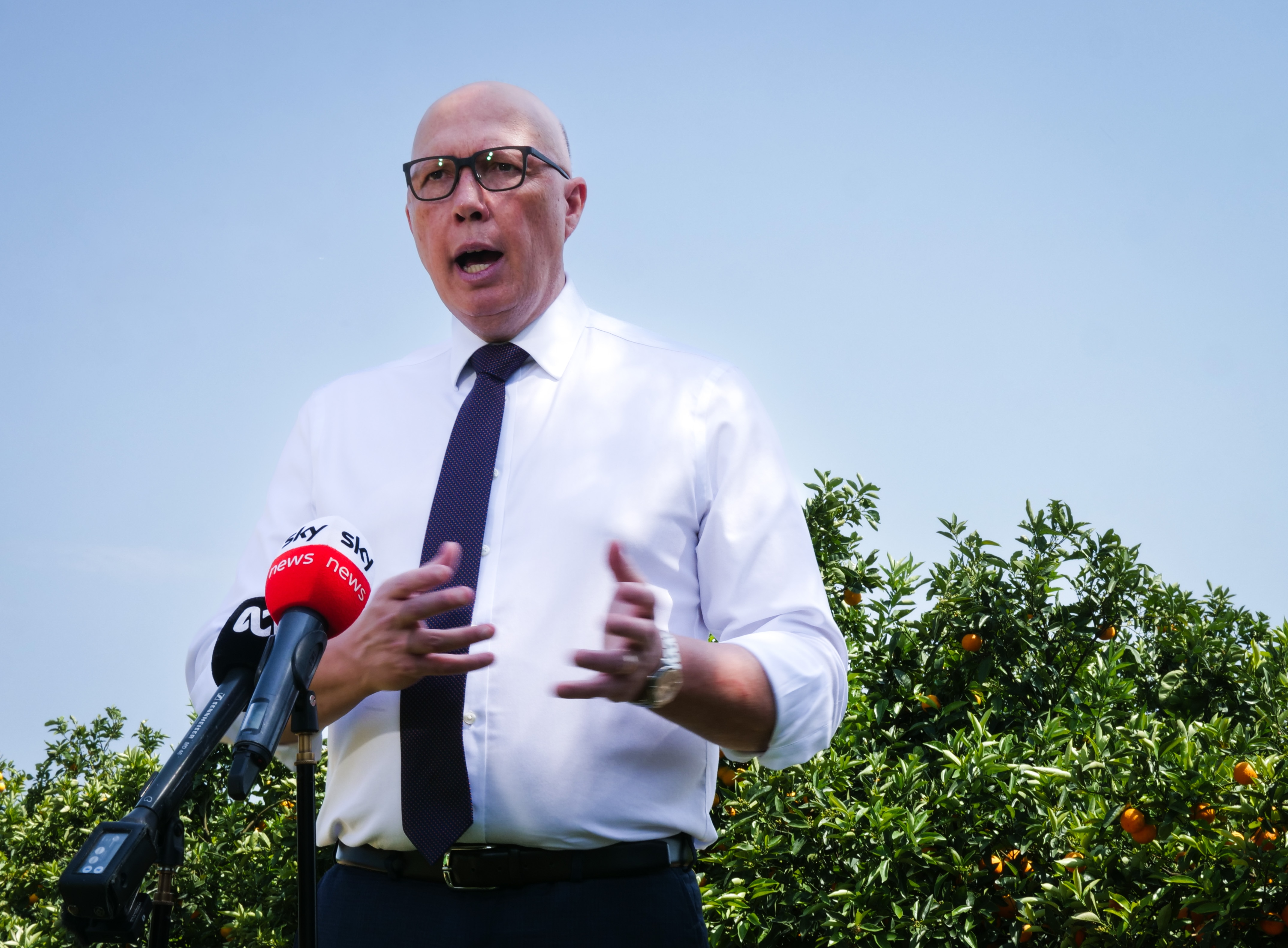 Peter Dutton at a press conference at EastCoast Beverages at Kulnura on NSW Central Coast.