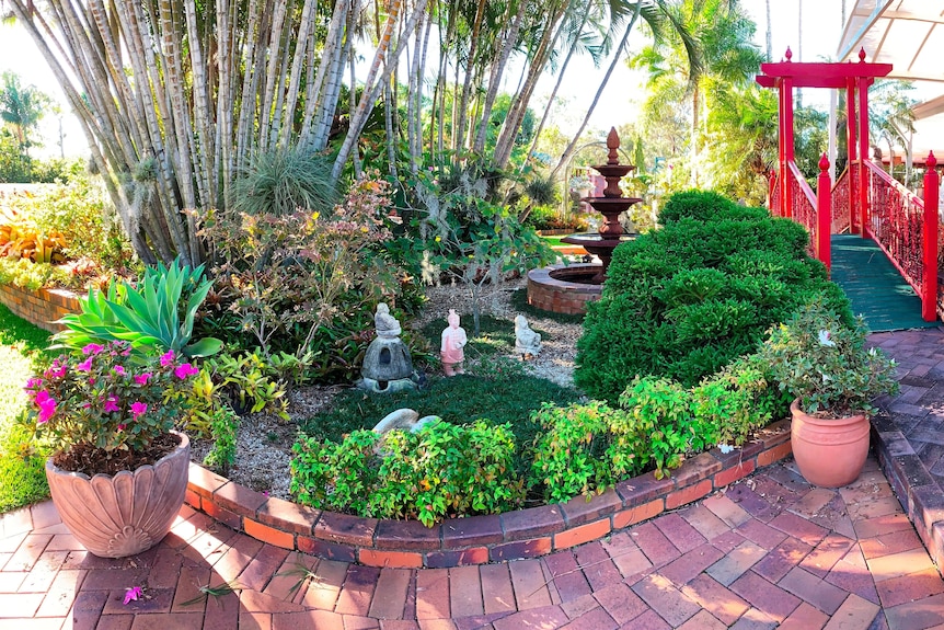 An image with oriental themed gardens