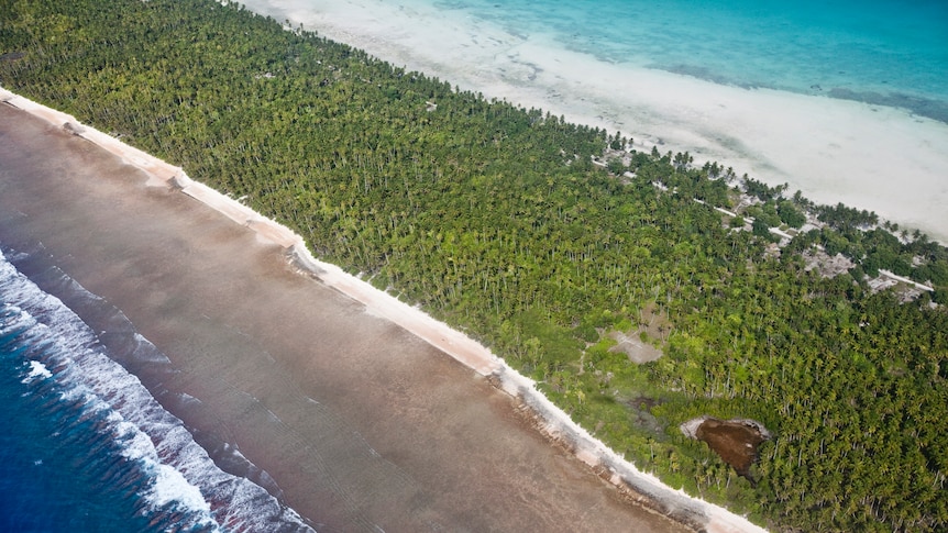 The capital of Kiribati, Tarawa, from above.