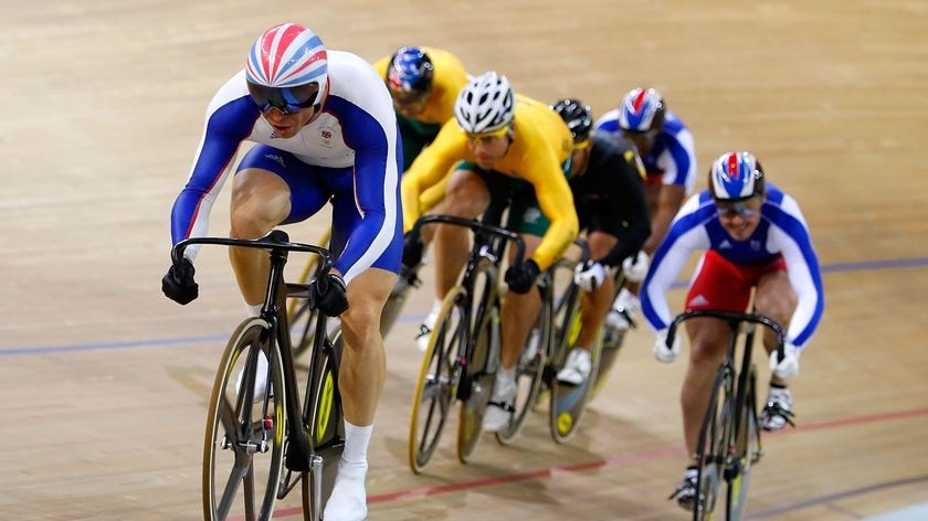 Left out ... Chris Hoy competing in Beijing