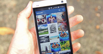 A smartphone shows the photo-sharing social media app Instagram.