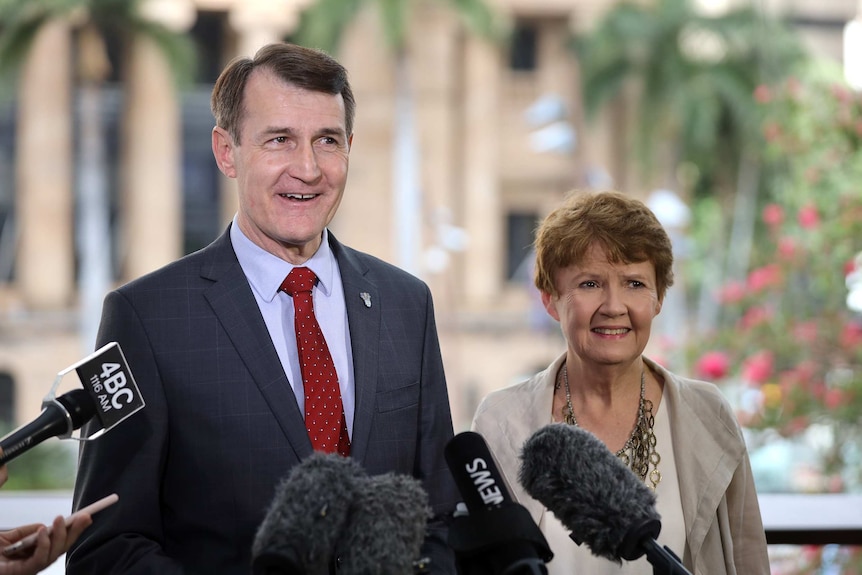 Lord Mayor Graham Quirk stands with his wife Anne outside City Hall.