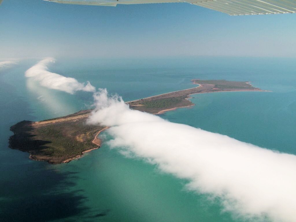 An aerial photo of a small island
