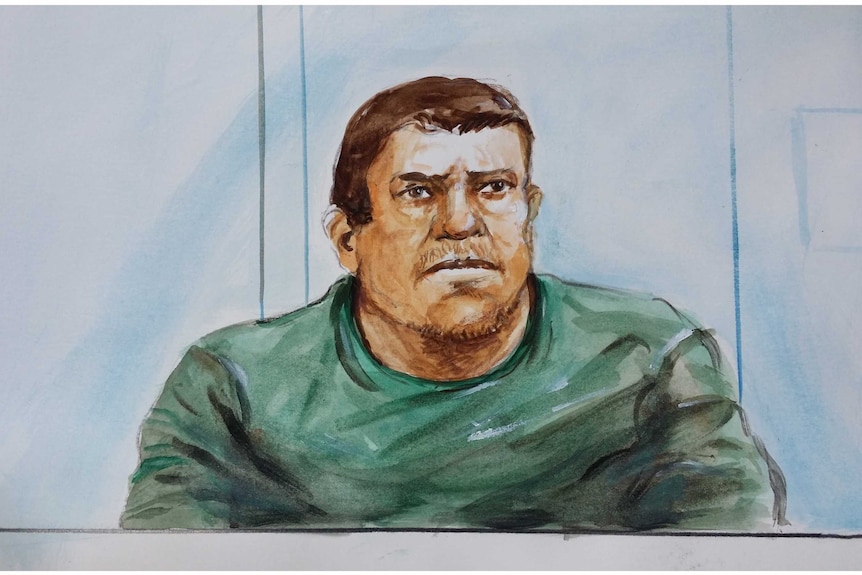 A court sketch of Daniel James Holdom who has been charged with Karlie Pearce-Stevenson's murder