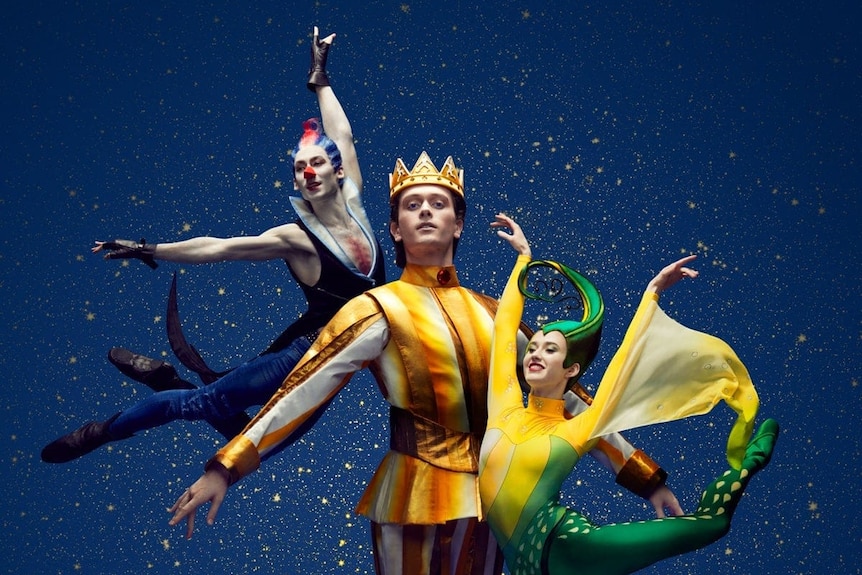 A publicity photo for The Happy Prince, showing three characters in their costumes.