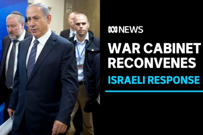 War Cabinet Reconvenes, Israeli Response: Israeli Prime Minister Benjamin Netanyahu walks down a corridor.