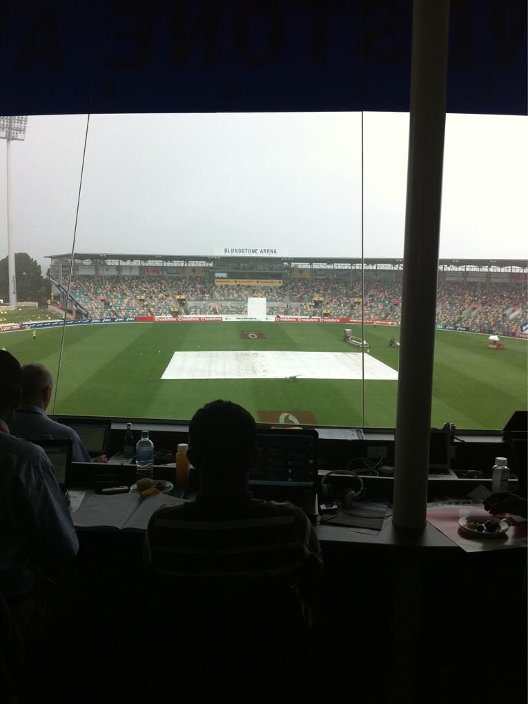Covers on... rain falls on day two at Bellerive Oval.