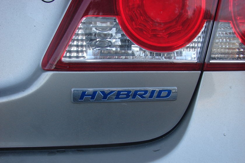 Rear boot logo on a Honda Civic hybrid car 2007