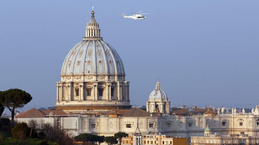 The Pope leaves in a helicopter
