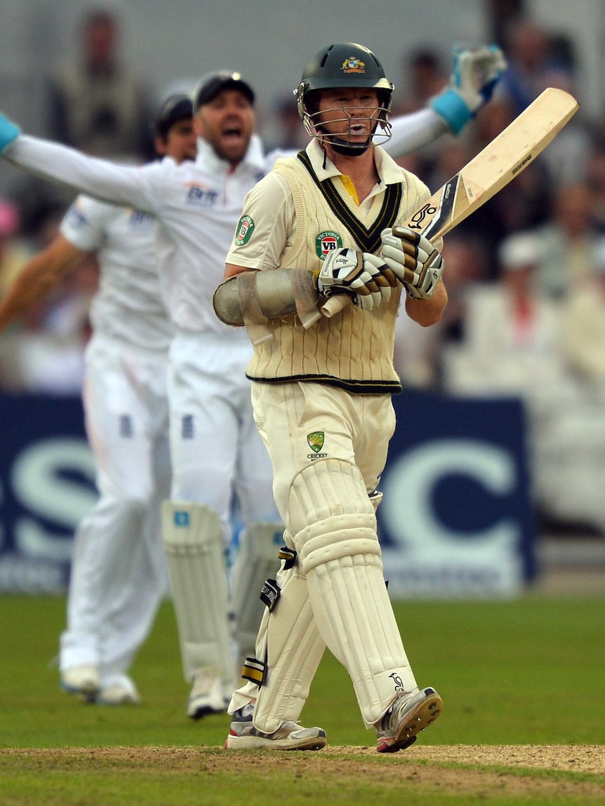 Chris Rogers is dismissed on day one of the first Ashes Test