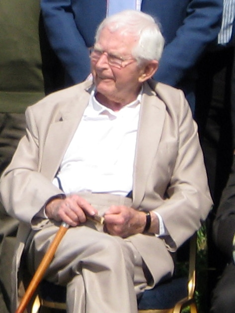 The English television writer and producer David Croft during a Dad's Army celebration