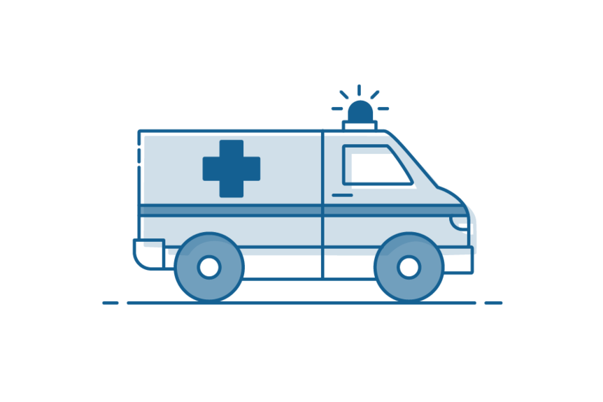 Icon drawing of emergency vehicle with light flashing on roof.