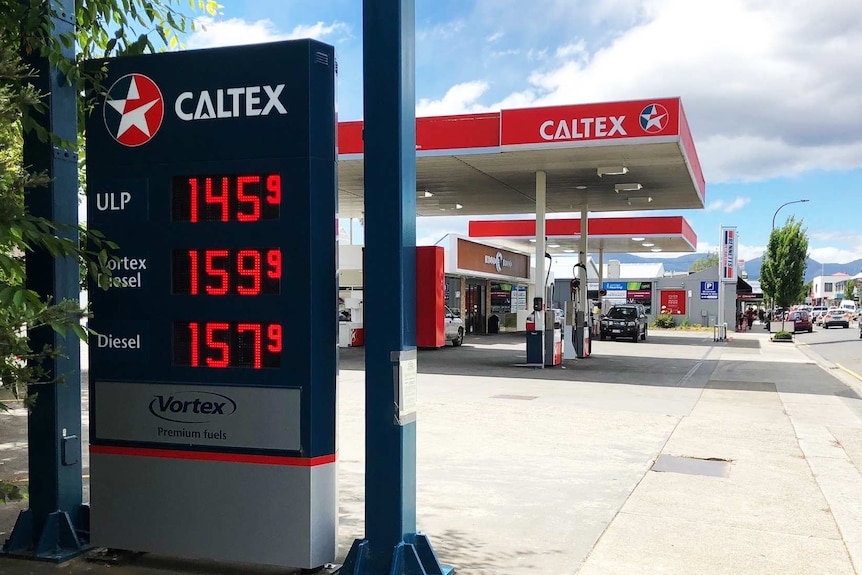 Fuel price display board at Caltex service station.