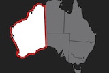 A black and white map of Australia with WA in which with a dotted line around it.