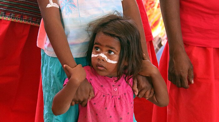 A Yanyuwa child looks on during the land hand back ceremony.