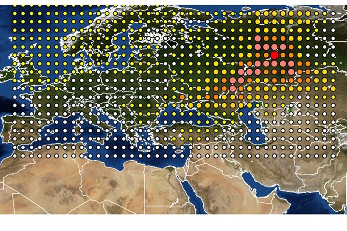 A map of Europe showing the detection of Ruthenium 106.