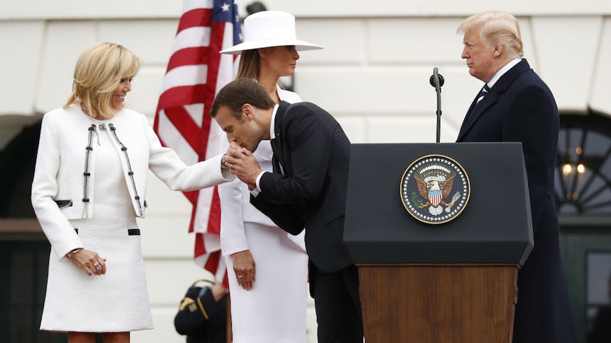 Donald Trump, Melania Trump, Emmanuel Macron and his wife Brigitte