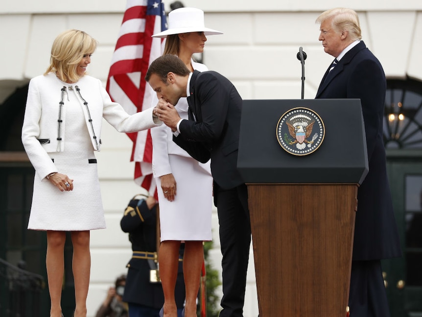 Donald Trump, Melania Trump, Emmanuel Macron and his wife Brigitte