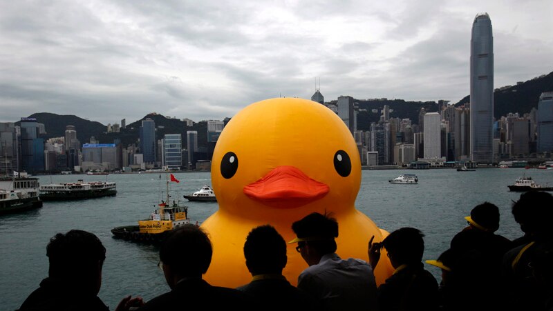 Rubber Duck by Dutch conceptual artist Florentijn Hofman floats near Ocean Terminal at Hong Kong's Victoria Harbour on May 2, 2013.