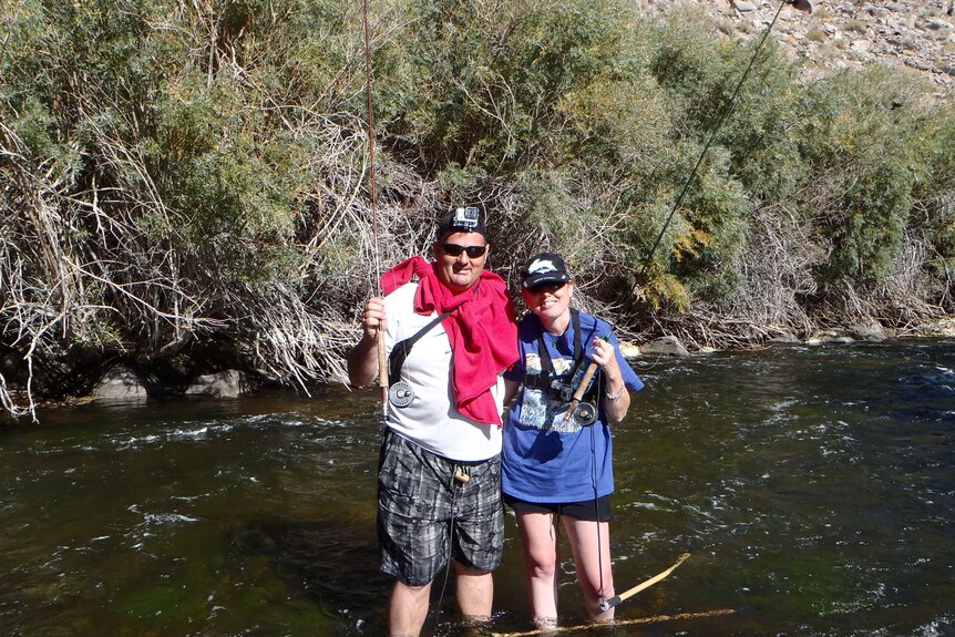 Matt Price and Cynthia Stevens fly fishing in California