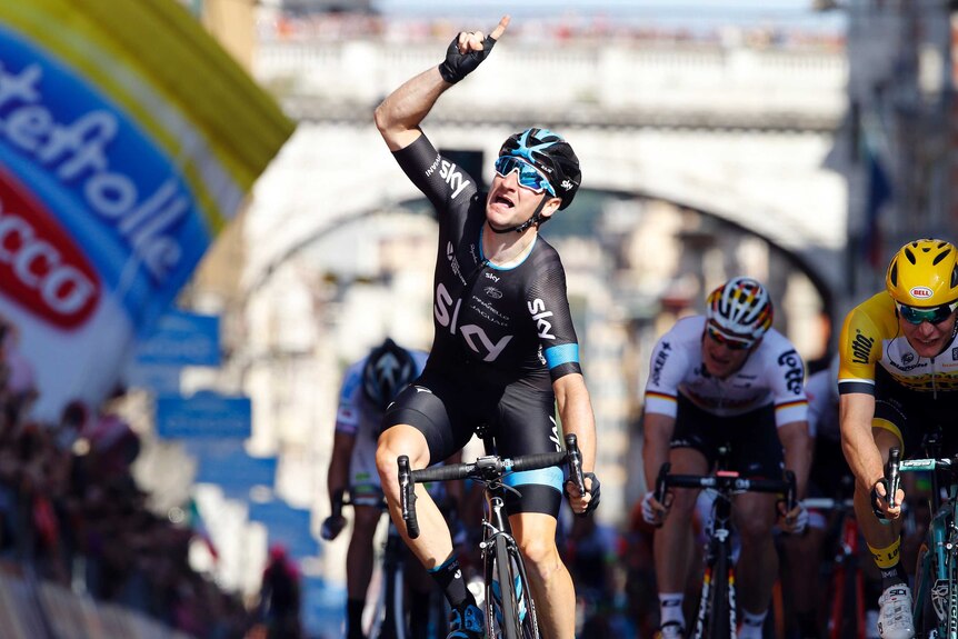 Viviani celebrates stage win at Giro