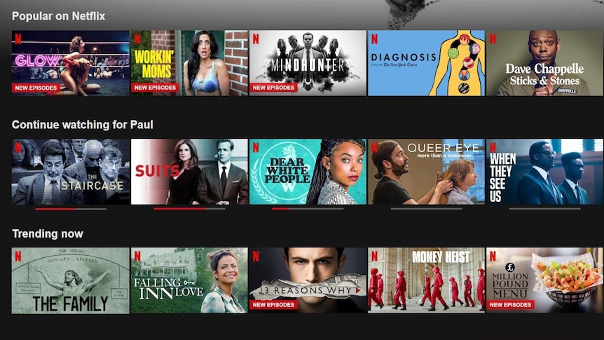 A screenshot of the Netflix home screen