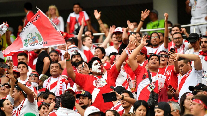 Peru fans celebrate during win over Australia