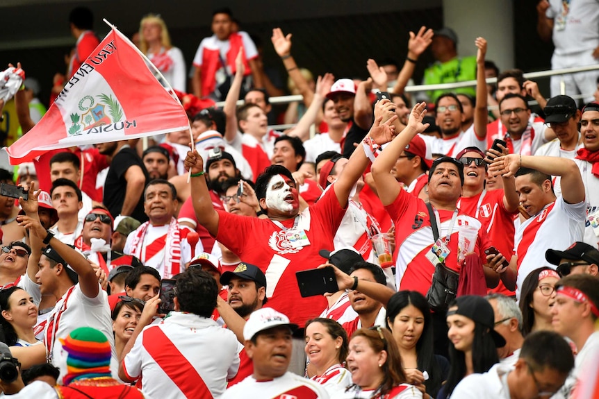Peru fans celebrate during win over Australia