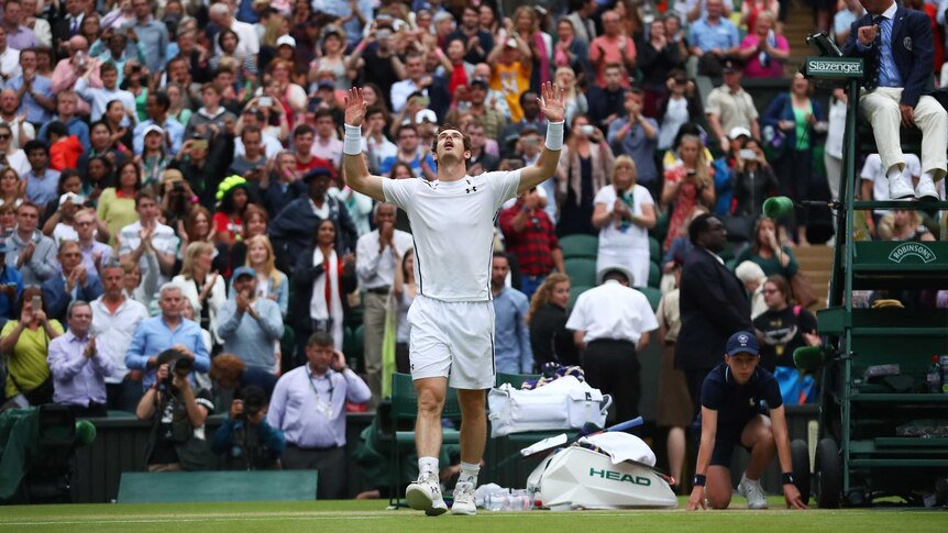 Andy Murray celebrates his win over Jo-Wilfried Tsonga