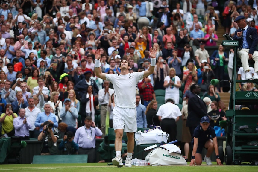 Andy Murray celebrates his win over Jo-Wilfried Tsonga