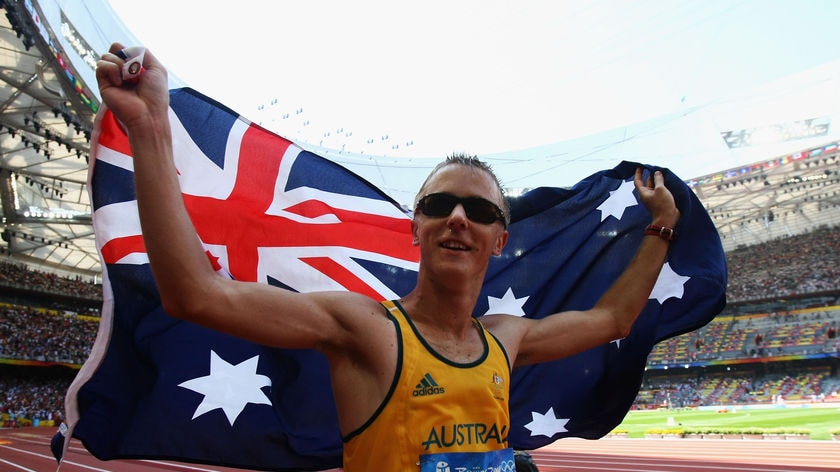 Jared Tallent celebrates walking silver