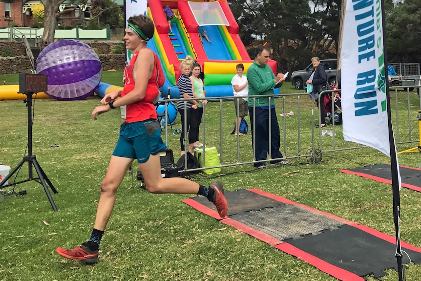 Damon Whish-Wilson crossing the line in the inaugural Gone Nuts adventure run Feb 25, 2017