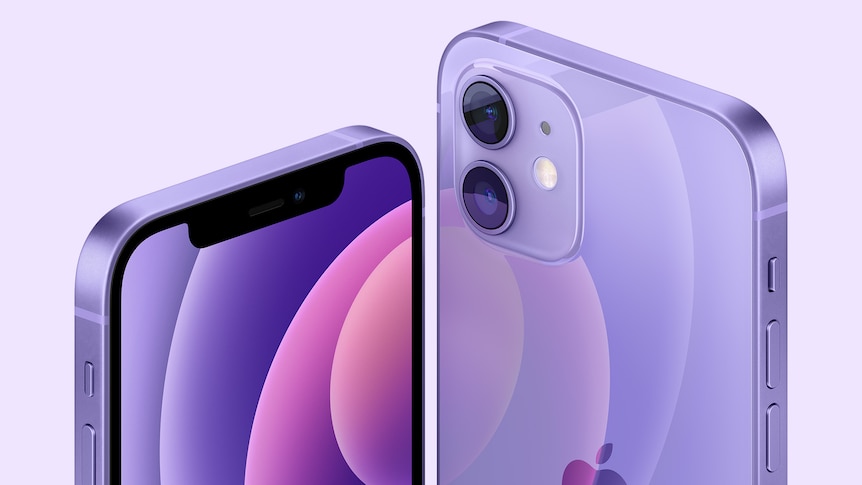 Deux Iphones Apple Fabriqués Avec Des Matériaux Violets. 