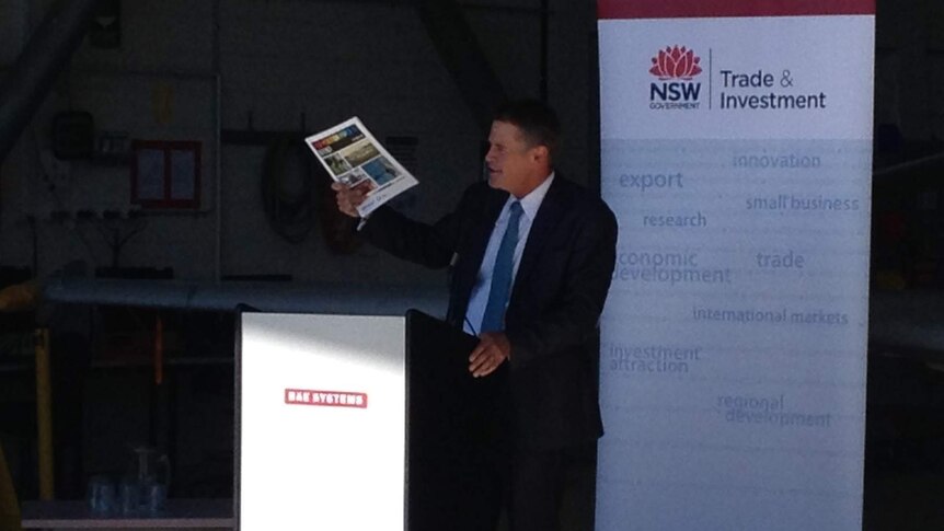 Deputy Premier Andrew Stoner released the state government's 'Position Paper on Defence' at Williamtown Airport.