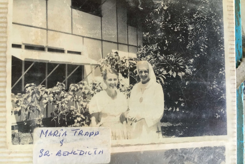An old photo of Maria Franziska von Trapp with Sister Benedict in Papua New Guinea.