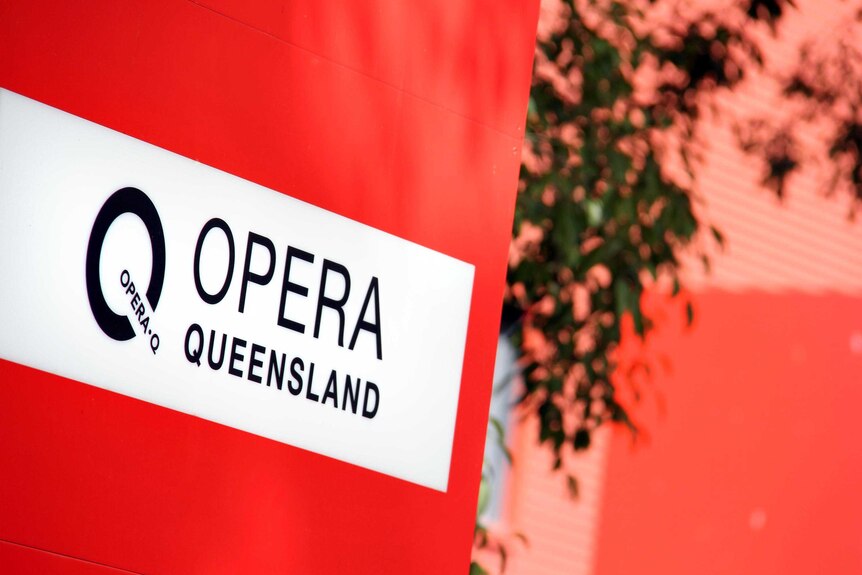 Opera Queensland sign outside the Queensland Conservatorium of Music.