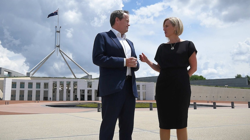 Federal Opposition Leader Bill Shorten and ACT Chief Minister Katy Gallagher at Parliament House in Canberra.