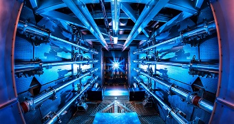 A picture of the inside of the Lawrence Livermore National Laboratory nuclear fusion reactor