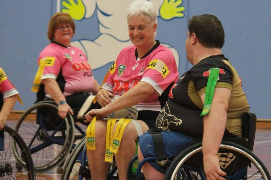 Cherie Moulang on court during a wheelchair rugby league match