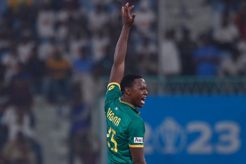 Kagiso Rabada of South Africa appeals for a wicket.