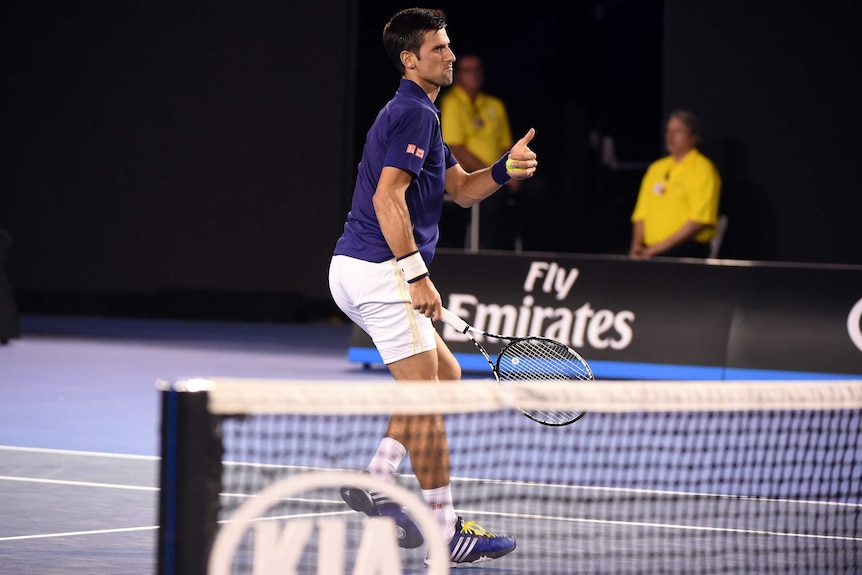 Novak Djokovic reacts at the Australian Open