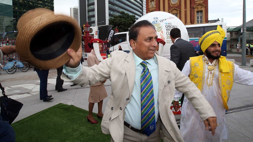 Former Indian cricket captain Sunil Gavaskar at launch for a year to go to 2015 World Cup.