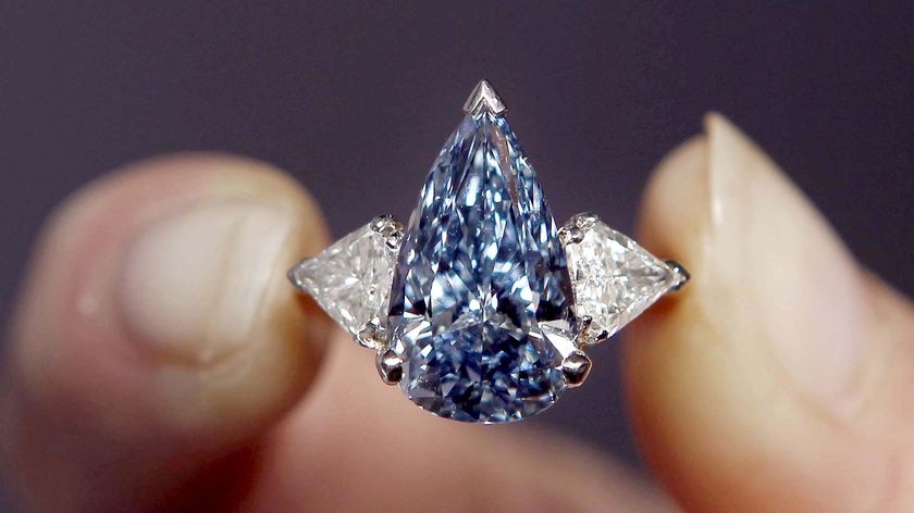 The rare 5.16-carat pear-shaped internally flawless fancy vivid blue diamond ring