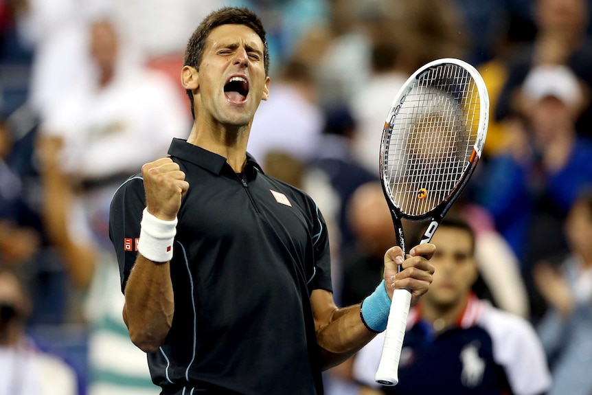 Semis spot ... Novak Djokovic celebrates victory against Mikhail Youzhny