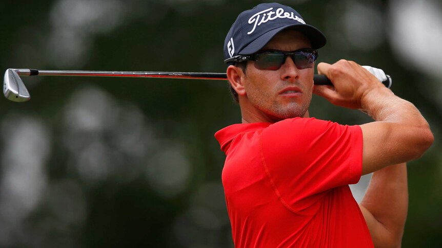 Australia's Adam Scott tees off on the ninth hole in round two at Colonial on May 23, 2014.
