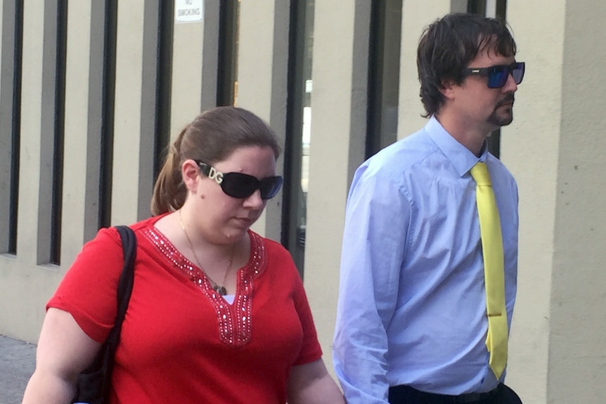 Melanie and Luke Mitchell leaving the court house where the inquest into their son's death is being held.