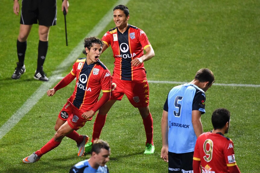 Pablo Sanchez Alberto celebrates a goal in the FFA Cup